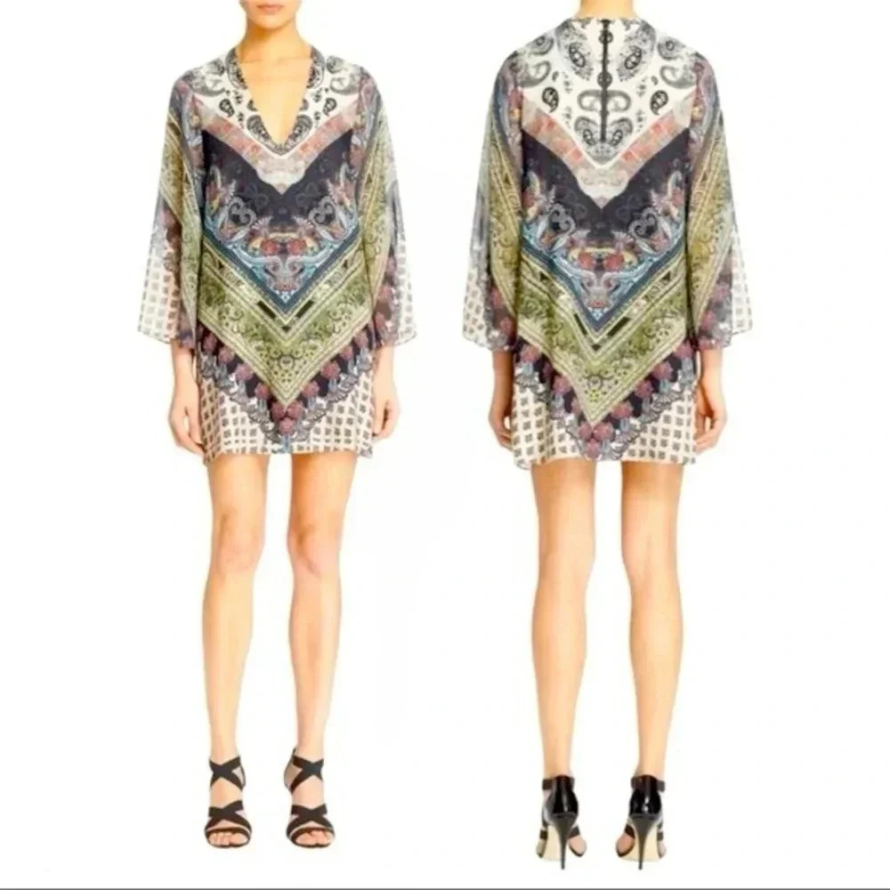 Alice+Olivia Zia Kaftan Boho Paisley Mini Dress Size XS